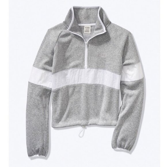 PINK Victoria's Secret Half Zip Sweater Knit Cropped Pullover Sweatshirt  Gray - Picture 1 of 12